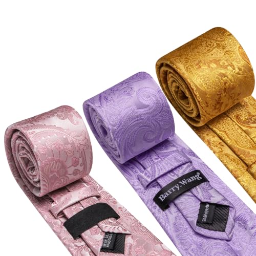 Image of Barry.Wang 6 PCS Men Ties Set Silk Business Fashion Woven Necktie Handkerchief Cufflinks Paisley Stripe Wedding Party