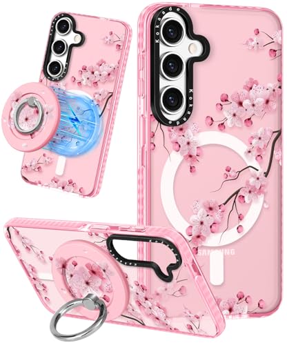 Coque Samsung S25 kawaii motif fleurs de pêcher, cadeau idéal pour fille