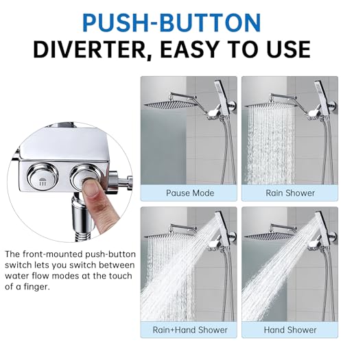 Regadera con Mano de Cabeza de Ducha Todo Metal de 12 Pulgadas G-Promise | Construcción Total en Metal, Función de Lavado Potente, Ajustable en Altura y Ángulo, Diverter con Botón de Presión, Fácil Instalación miniatura 4