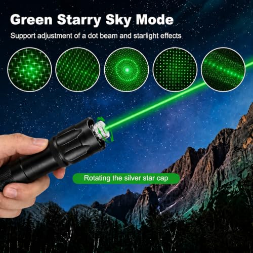Image of Damflew Green Laser Pointer, Type-C Charge, Laser Beam with Starry-Sky Cap | Starry-Sky Patterns, One-Click Constant-On, for Hiking, Presentations & Outdoor Use (Professional-Grade Green Light)