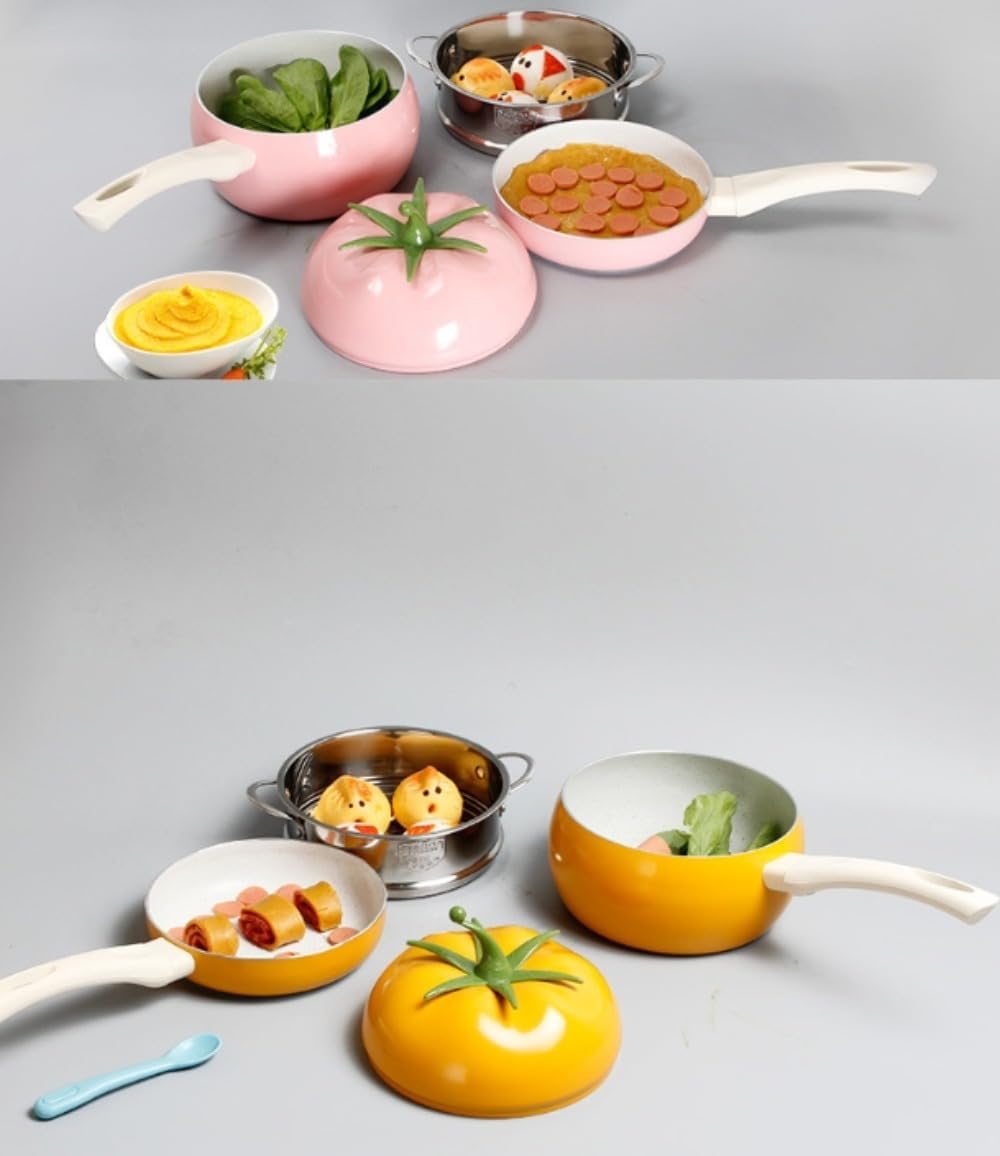 EVREFIN アルミ合金ミルクポット、スープポット、かわいい野菜の形、ノンスティックスープポット、電磁調理器ポット、密閉ハンドル付