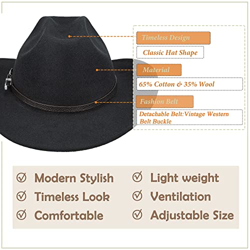Cxqrr Classic Black Western Felt Roll Up Brim Cowboy And Cowgirl Hat For Women And Men thumb #4
