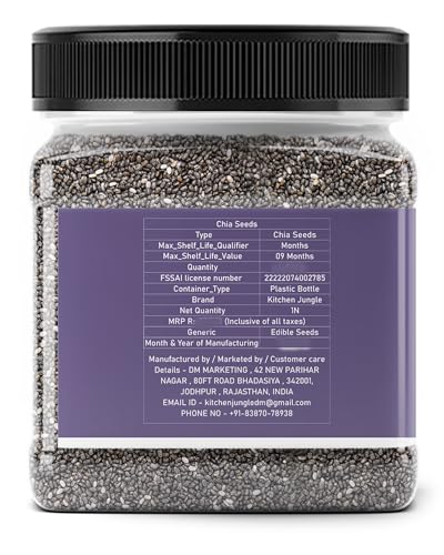 Image of Kitchen Jungle Raw Chia Seeds 300g Jar Pack of 2 | chia Seeds For Eating | Diet Snacks for weight loss | Omega-3 Seed Non-GMO and Fibre Rich