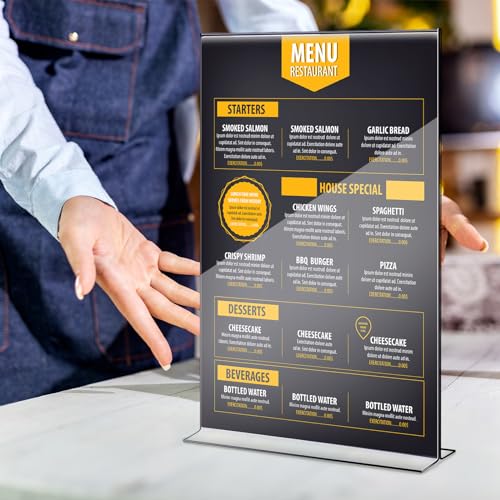 shellwei 11 x 143939 acrylic sign holder clear acrylic picture frame vertical table top frame with stand double sided t shape flyer holder for paper menu photo restaurant office home2 pcs