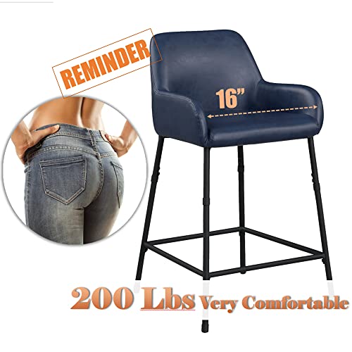 Oulluo Bar Stools Set Of 2, Counter Height Bar Stools,Upholstered Kitchen Counter Stool,24 In Bar Stools With Back,Blue Faux Leather Armrest Bar Chair,Metal Stools For Island,Home Bar,Restaurant,303Bl #TOP2