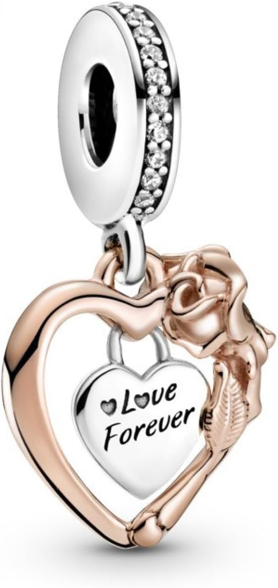 PANDORAMoments Women's 14k Rose Gold-Plated and Sterling Silver Heart Full of Hearts Dangle Charm for Bracelet