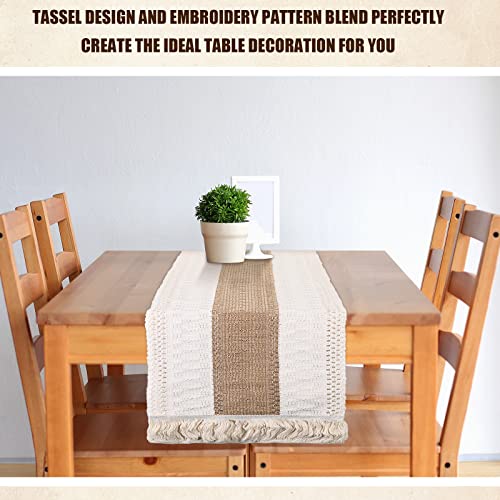 Boho Macrame Table Runner And Placemats Set Of 6, Boho Farmhouse Table Runner With Place Mats For Dining Table Natural Burlap Table Runner Placemats With Tassels For Coffee Table (Beige And Brown) #TOP4