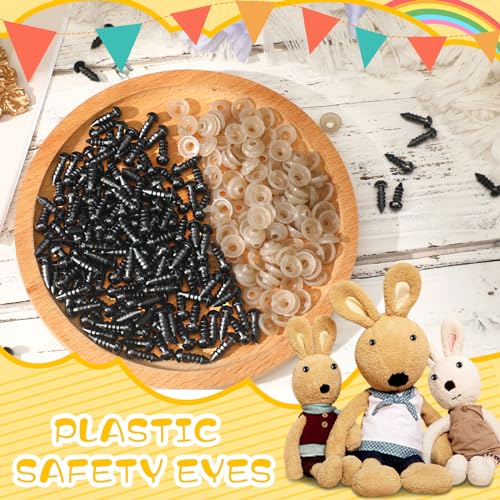 image for UPINS 600 Pieces 6MM Safety Eyes with Washers Black Plastic Safety Eye