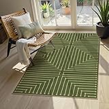 Lahome Neutral Geometric Green Easy Jute Rug, 3x5 Washable Entryway Front Porch Rug, Farmhouse Rhombus Non Slip Non Shedding Indoor Outdoor Carpet for Kitchen Balcony Laundry