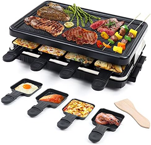 Fajiabao Electric Raclette Table Grill Indoor Smokeless 2 in 1 Korean BBQ Family Birthday Party with Grill Pans Wooden Spatula Non-Stick Grill Plate Cooking Cheese Easter Gifts Barbecue Machine