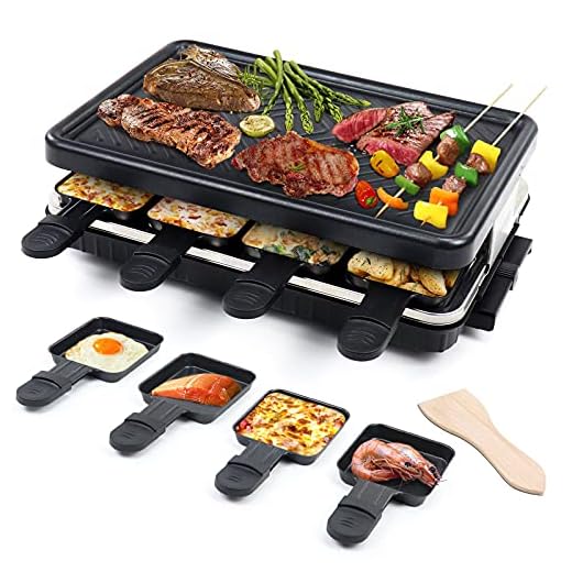 Fajiabao Electric Raclette Table Grill Indoor Smokeless 2 in 1 Korean BBQ Family Birthday Party with Grill Pans Wooden Spatula Non-Stick Grill Plate Cooking Cheese Easter Gifts Barbecue Machine