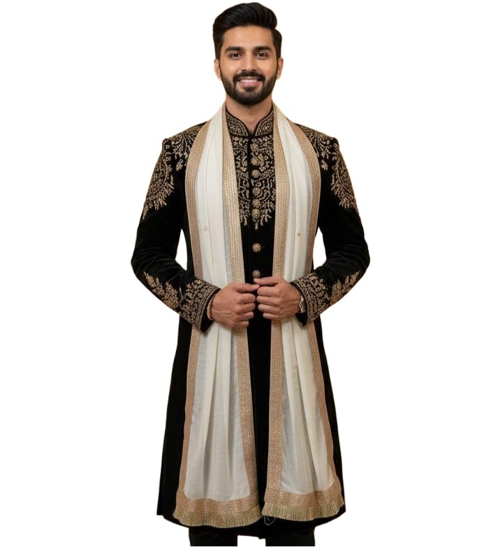 Men's Narrow Stole Dupatta in velvet for Kurta/Sherwani/Achkan/Suit (length-2.25m, Width -37cm)