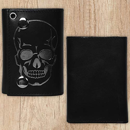 Leatherboss Genuine Leather Trifold Cool Skull Biker Chain Credit Card Cash with ID Holder Wallet4