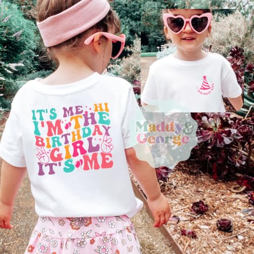 Image of LOTUCY Birthday Girl Outfit for Kids Its Me Hi Im The Birthday Girl Shirt Letter Printed Princess Birthday T-Shirt