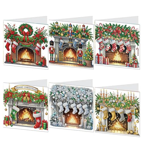 6 Pcs Christmas Diamond Painting Greeting Card Set DIY Diamond Art Painting Cards Folding Greeting Card Crafts - Christmas Elements Mosaic Handmade Creative Postcards