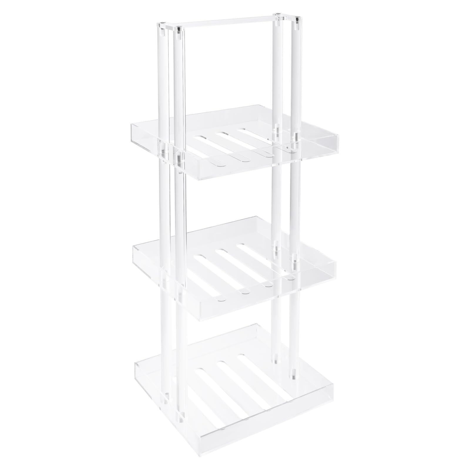 RIQUIPAI Acrylic Shower Organizer Stand 3 Tier Standing Shower Caddy with Handle Multiple Drainage Slat Bathroom Stand with