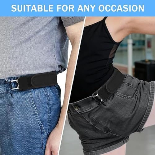 Image of No Buckle Stretch Belt for Men & Women with Metal Hooks | Adjustable Elastic Buckleless Waist Belt for Jeans, Trousers & Pants | Invisible Comfort Belt for Daily Wear & Travel