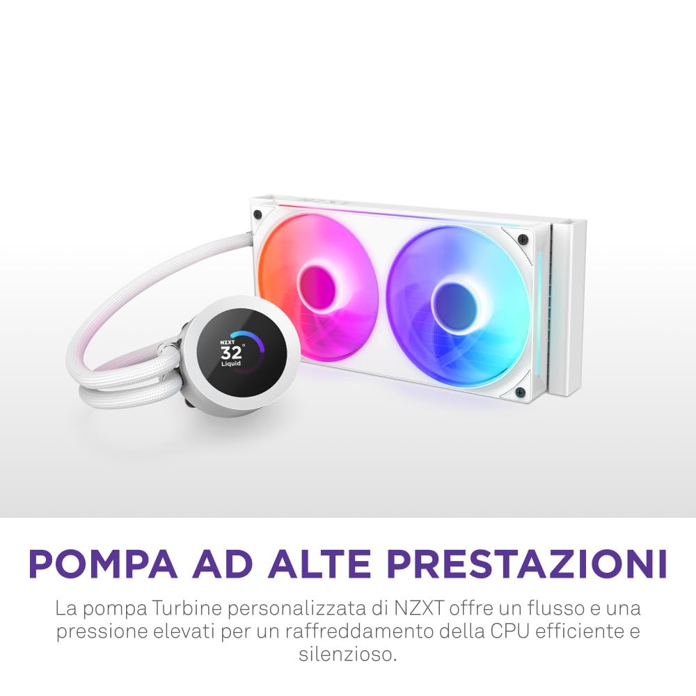 NZXT Kraken Plus 240 RGB - Dissipatore CPU AIO 240mm, LCD - Bianco | AIO 240mm con LCD personalizzabile, ventola F240 RGB Core e NZXT Turbine Pump. Temp migliori, RGB sincronizzato via CAM.