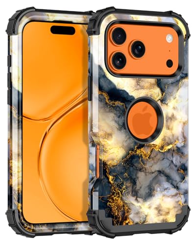 Casetego for iPhone 18 Pro Max Case,iPhone 17 Pro Max Case,Three Layer Heavy Duty Sturdy Shockproof Protection Rugged Hard PC+Soft TPU Bumper Protective Case for iPhone 18/17 Pro Max,BlackMarble