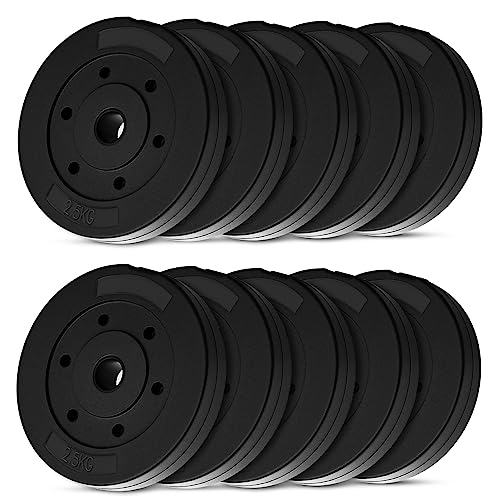 wuuhoo® Placas de Peso de Cemento Mike 30mm, Juego 20kg - 30kg, Revestido en Negro, 1,25, 2,5, 5, 10 kg, Placas de Peso de plástico para Pesas, Fitness en casa - Set 4-25kg
