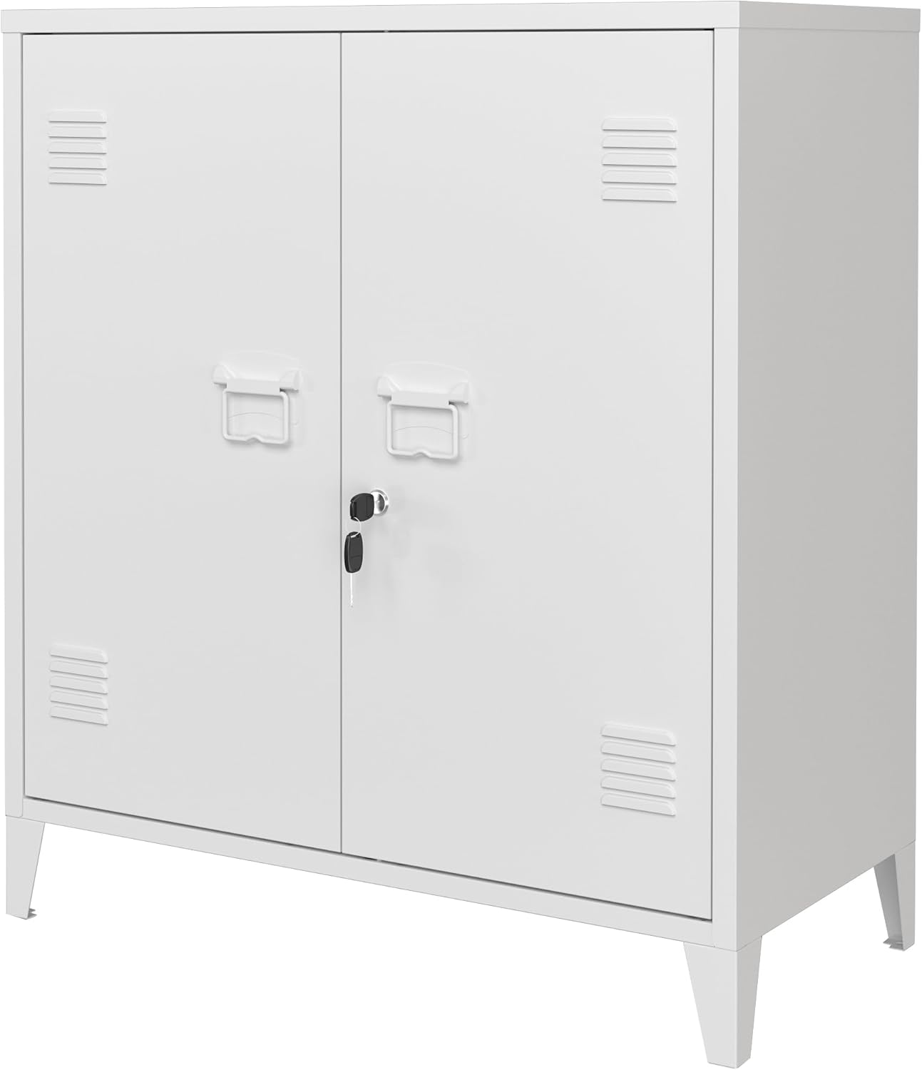 MIOCASA Metal Storage Cabinet with Locking Double Doors, Lockable Steel Cabinet with Adjustable Shelves for Home Office, Garage, Coffee Bar, Entryway