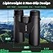12x42 HD Binoculars for Adults High Powered - Waterproof BAK4 Prism Binoculars for Bird Watching, Hunting, Travel, Hiking & Opera - Super Bright Lightweight Binocular (Black)