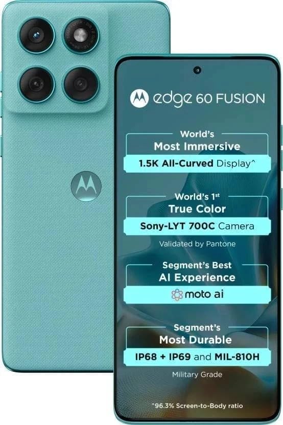 Motorola Moto Edge 60 Fusion 5G Ai (Compatible with Tmobile Mint Tello & Global) (256GB+8GB) NFC 50MP Triple Cam Dual Sim 6.67' Curved XT2503-1 Latino American Version (Amazonite (Green))