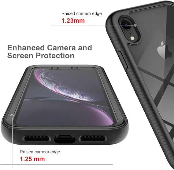 Knoowcase for iPhone XR Case Built-in Screen Protector iPhone XR Phone Case Shockproof Bumper Clear Rugged Hard Shell Full Body Protection Silicone Rubber Stylish Cover,Black
