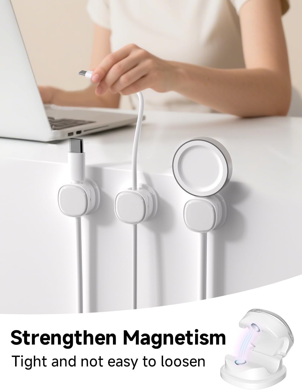 Magnetic Cable Clips, Adjustable Cord Holder Management, Adhesive Wire Keeper Organizer for Home Office Desk Phone PC Car Wall Desktop Nightstand Appliance (9-PCS White) - Image 2