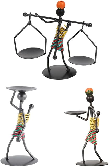 Balacoo 3pcs Tealight Candle Holders African Figurine Candle Holder Iron Ethnic Vintage Style Tea Light Holders Statue Decor Collectible