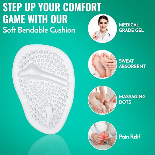 COMFWALK Metatarsal Pads 3 Pairs - Ball of Foot Cushion - Soft Cushion Design - Shock Absorbing - Anti-Slip Strong Adhesive - High Heel Pain Relief - (Clear)