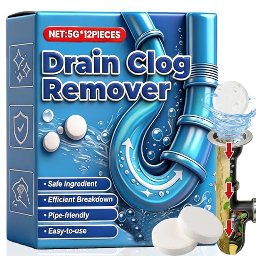 Strong Drain Effervescent Tablet for Kitchen & Bathroom Pipes - Quick-Dissolving Drain Clog Remover Sink and Drains Cleaner Deodorizer Remove Odor For Kitchen Bathroom Care (12PCS)