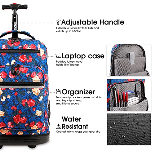 Image of J World Sundance Laptop Rolling Backpack for Girls Boys. Roller Bookbag with Wheels, 20 Inch, Vintage Rose