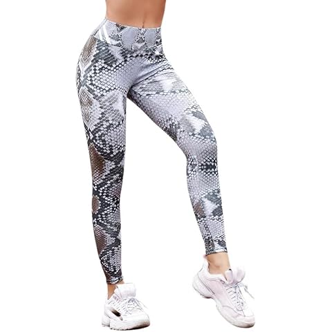In One Clothing Women's leggings sports leggings with high waist, yoga fitness trousers, long streetwear & sports trousers with snake pattern, gray, XXXL Cover