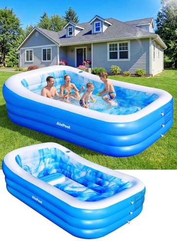 AixPool Inflatable Pool with Seats and Headrest,Oversized Thickened Large Blow Up Pool for Audlt,Inflatable Backyard Pools for Adult,Durable Swim Center Inflatable Family Lounge Pool 98x63x21.6IN