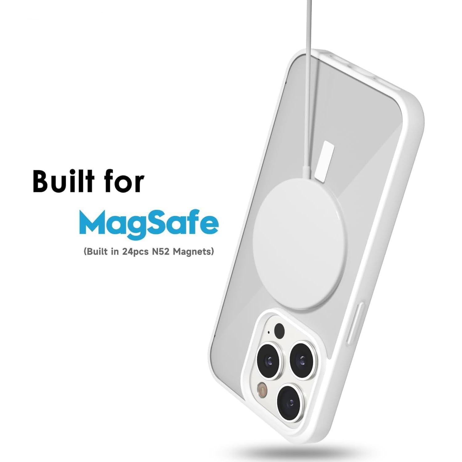 oakxco Funda Translúcida Magnética para iPhone 14 Pro MAX, Compatible con Carga Inalámbrica Magsafe, Ultra Fina Slim Color Sólido No Amarilleo Elegante Protectora Case, Blanc