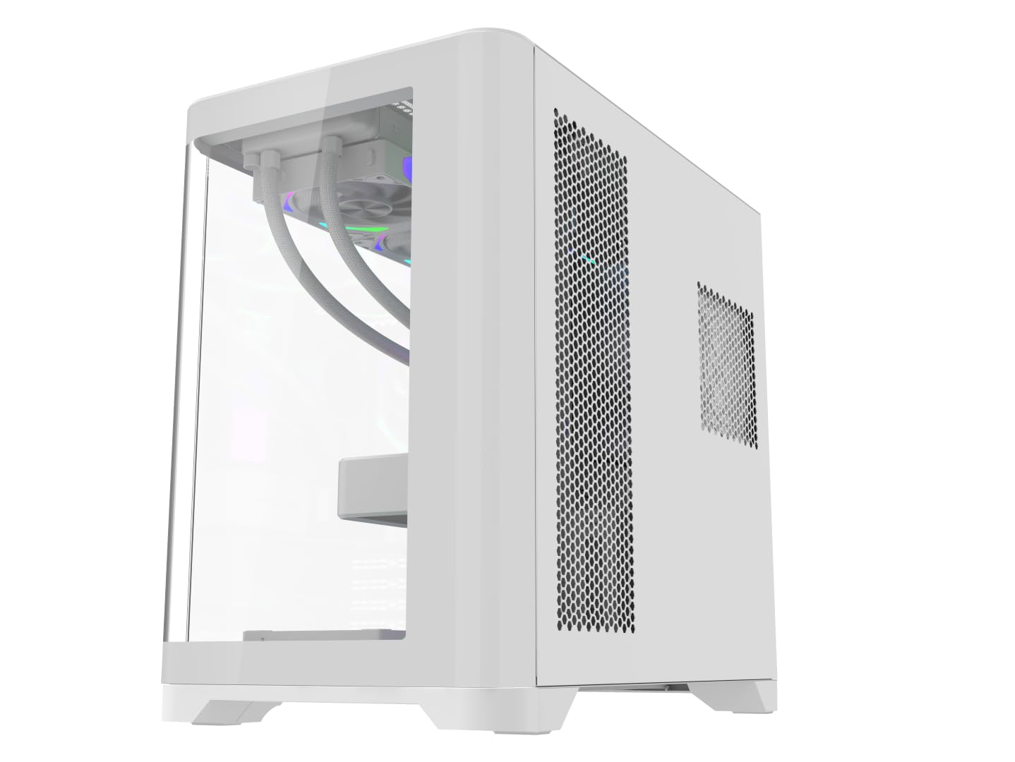 iONZ Estuche para juegos de PC ATX Mid Tower - Serie dinámica de doble cámara con 4 ventiladores ARGB PWM | Vidrio templado curvado | Flujo - Blanco