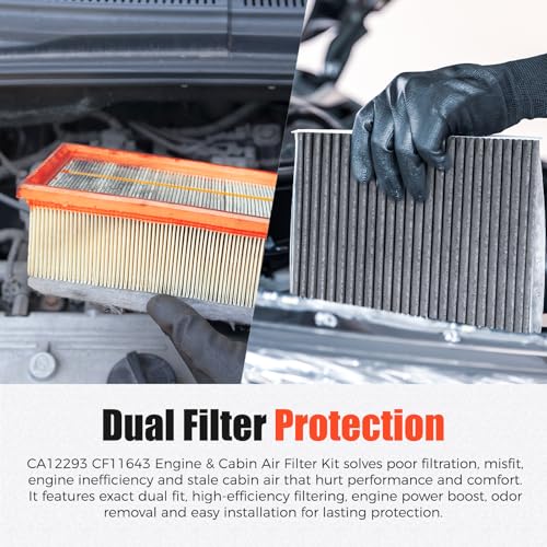Image of Engine & Cabin Air Filter Kit Compatible with Volkswagen Atlas 2018-2023 Atlas Cross Sport 2020-2023 Replaces 3QF129620 CA12293 CF11643
