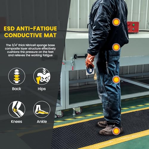 BROAD I HOME Tapete Condutor Antifadiga Esd de 3' X 5', Placa de Diamante Resistente e Durável, Ta