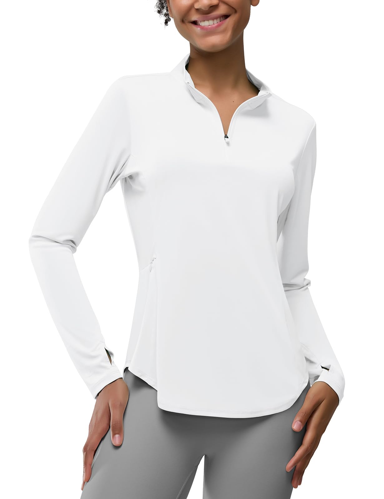 Women's 1/4 Zip Shirts with Zip Pockets UPF 50+ Sun Protection Pullover Long Sleeve Quick Dry Swim Shirt-image-16