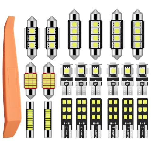 Justech 22pcs Kit d'Ampoules LED sans Erreur Lot de 20 Can-bus Ensemble de Rechange Lumières Festoon Navette C5W T10 168 194 2825 Xenon pour l'Intérieur de Voiture...