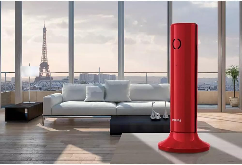 Philips M4502R/34 - Teléfono Fijo Inalámbrico, Pantalla 1,6'', Pantalla LCD, Retroiluminación, Altavoz Integrado, Manos Libres, HQ- Sound, Delgado y Compacto - Rojo (Compatible: ES, IT, FR)