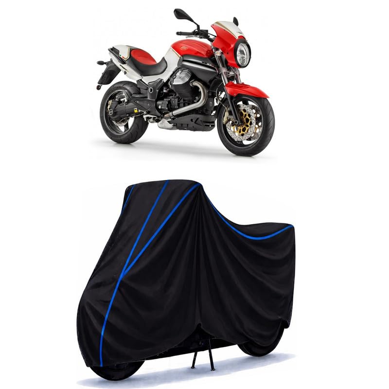 Image of Sports 8V Corsa Bike Cover Water Resistant Universal Motorcycle Rain | Heavy Duty UV Protection, Dust, Scratch Indoor Outdoor All Weather with Black Blue Piping Elastic