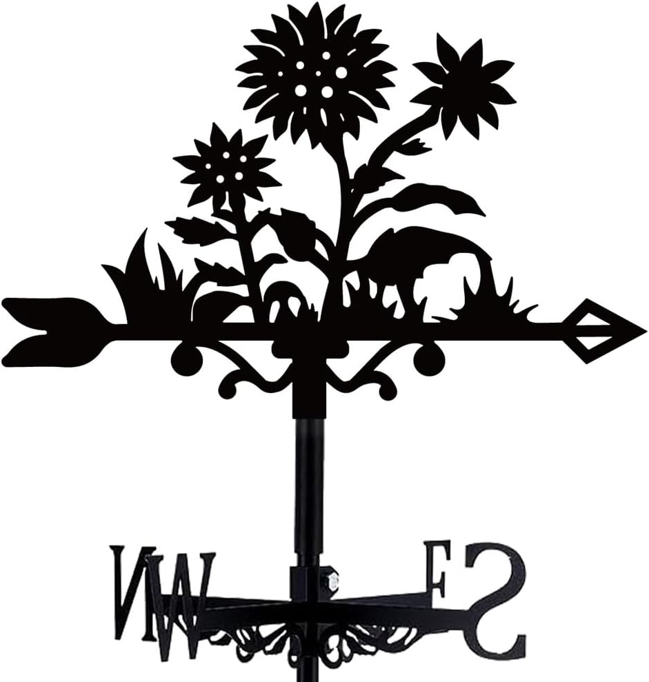 Sunflower Weathervane Metal Wind Vane Floral Plant Garden Decoration Direction Sign Indicator Stake Mount Ornament for Farmhouse Yard Roof Outdoor