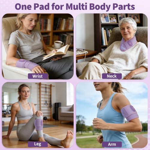 Image of Cordless Wrist Hand Heating Pad Massage for Pain Relief, Rechargeable Heated Wrist Brace for Carpal Tunnel, Red Light Therapy Heated Wrist Massager Wrap for Arthritis, Purple