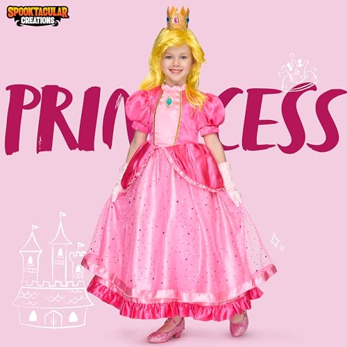 Spooktacular Creations Halloween Pink Princess Dress, Kids Princess Dress Up, Peach Crown Costume for Girls Birthday2