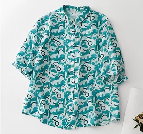 Image of Gufrina Women's Abstract Printed Button Down Shirt with Mandarin Collar and Above Elbow Sleeve Relaxed Fit Top