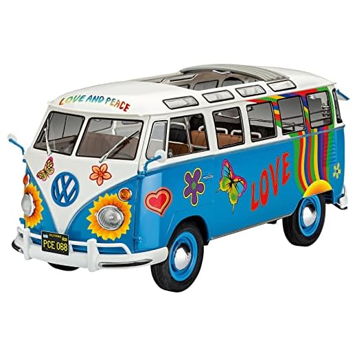 Revell Maqueta Volkswagen VW T1 Samba Bus Flower Power, Kit Modelo, Escala 1:24 (07050), 18,1 cm de Largo