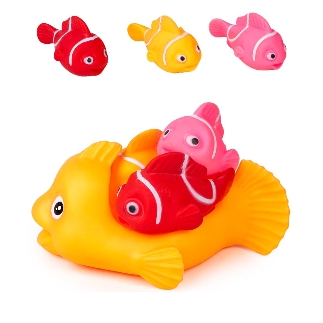 Ratna's Squeezy Bath Buddies Fish Rubber Colorful Floating Baby Toys Bath Aquatic Animals Chu Chu Toys for Newborn Babies, Kids-image-3