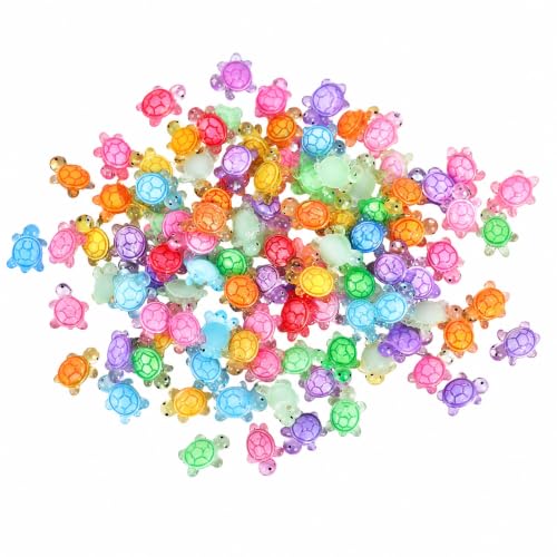 100 Pcs Colorful Mini Resin Animals Turtles Night Glow, Mini Animals Figures, Miniature Things Figurines to Hide, Tiny Turtles for DIY Fairy Garden Decoration Dollhouse Micro Landscaping, Decorations
